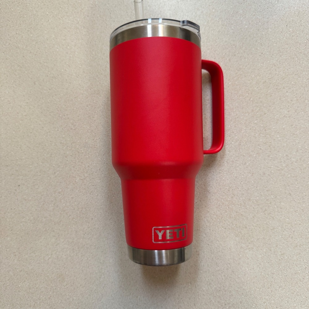 YETI Rambler 42oz Mug Straw Lid Rescue Red Stainless Vacuum Insulated Tumbler